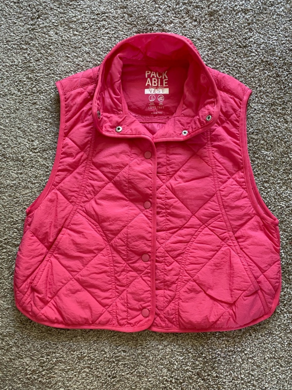 Pack Able Ultra Light Puffer Vest Womens M Pink Snap Light Packable